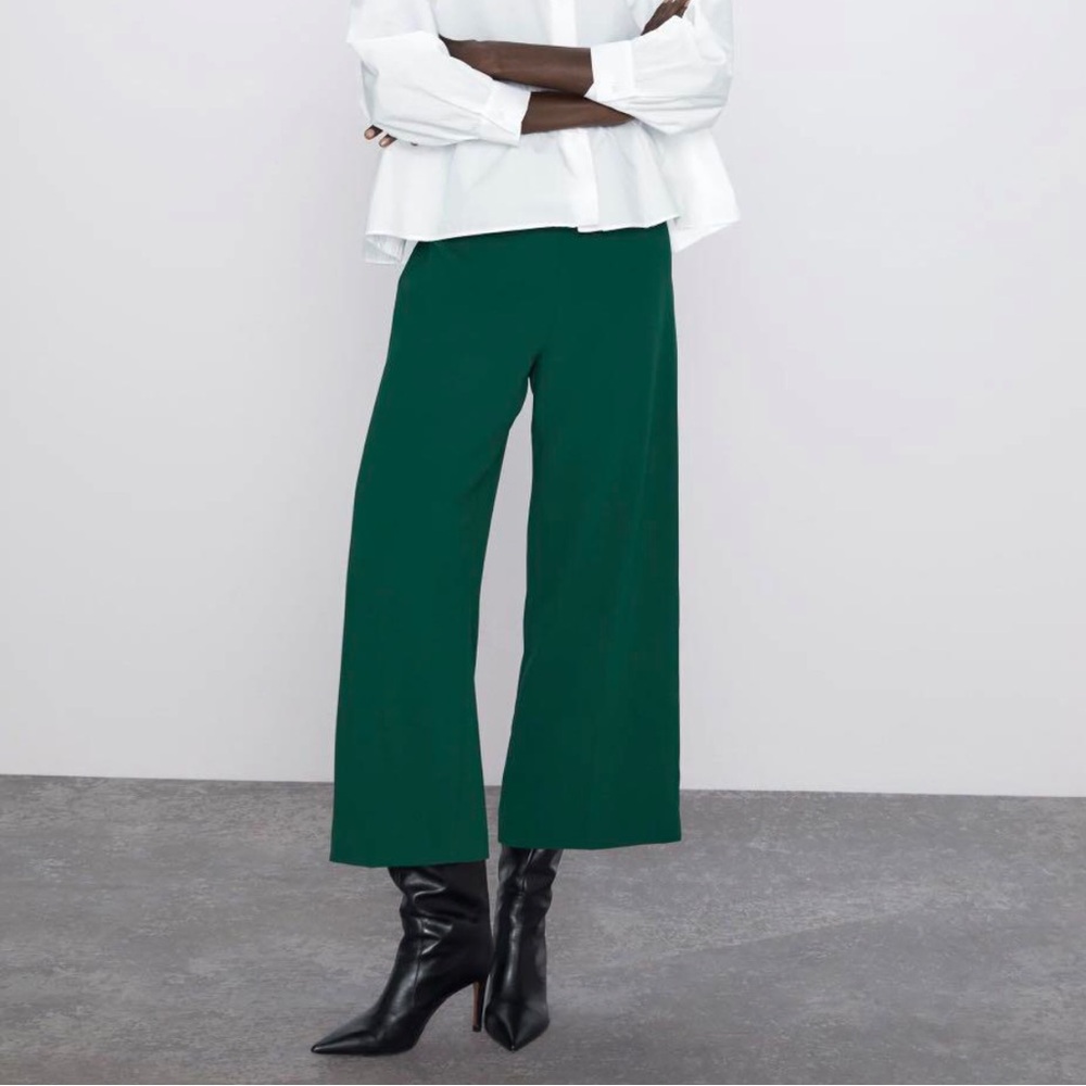 NEW Zara Green High Waisted Wide Leg Culottes Size XS